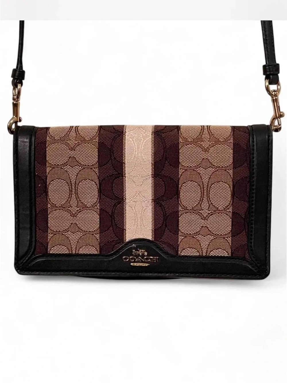 COACH Anna Foldover Clutch Crossbody Signature Jacquard Stripe C5884 NWOT